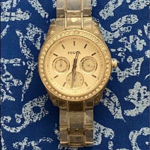 Ladies Fossil Watch with clear bracelet